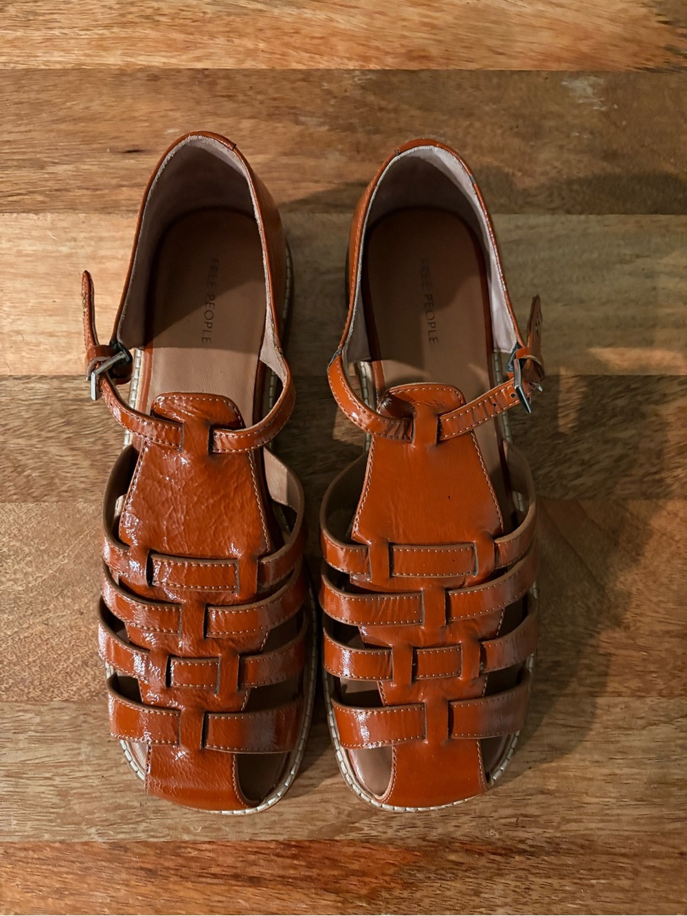 Free People Willow in Cognac Brown Leather Woven Sandal